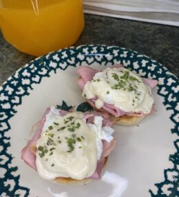 Eggs Benedict with Black Forest Ham and White Wine Mornay Sauce