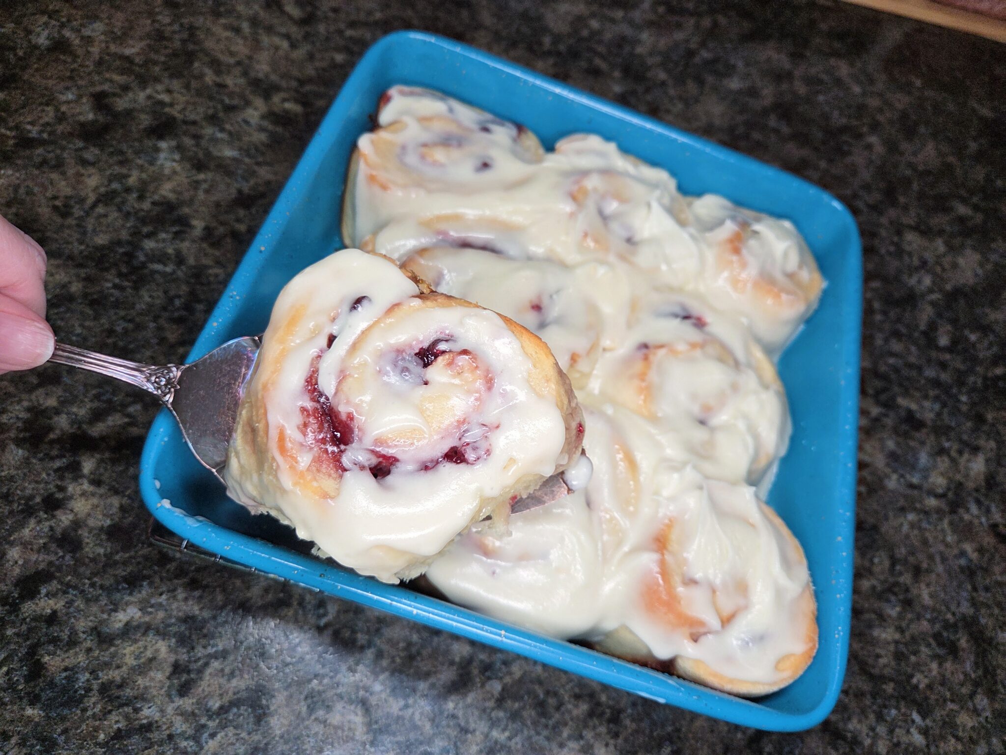 Soft Raspberry Rolls with Vanilla Cream Cheese Frosting - Cottage Pantry