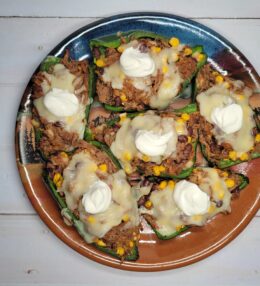 Slow Cooker Shredded Beef Stuffed Poblano Peppers