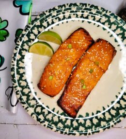 Broiled Salmon with Stout & Miso Sauce