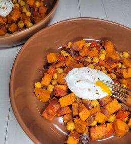 Sweet Potato & Chickpea Hash with Poached Eggs