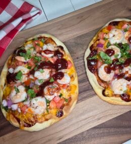 Easy Naan Barbecue Shrimp Pizzas