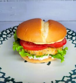 Chicken Burger with White Cheddar Spread & Dijon Mustard