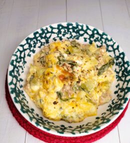 4 Cheese, Italian Sausage, Potato & Swiss Chard Casserole