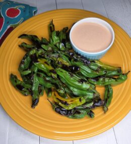 Grilled Shishito Peppers with Sriracha Dipping Sauce